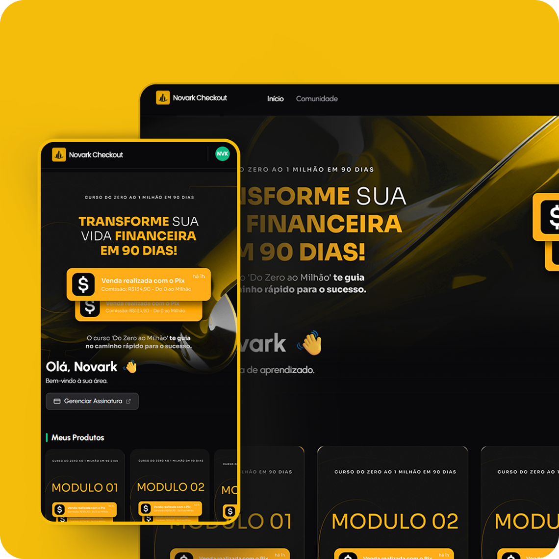 Mockup da Área de membros Novark
